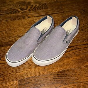 Van’s size 10 Classic Slip-On, brown and blue plaid